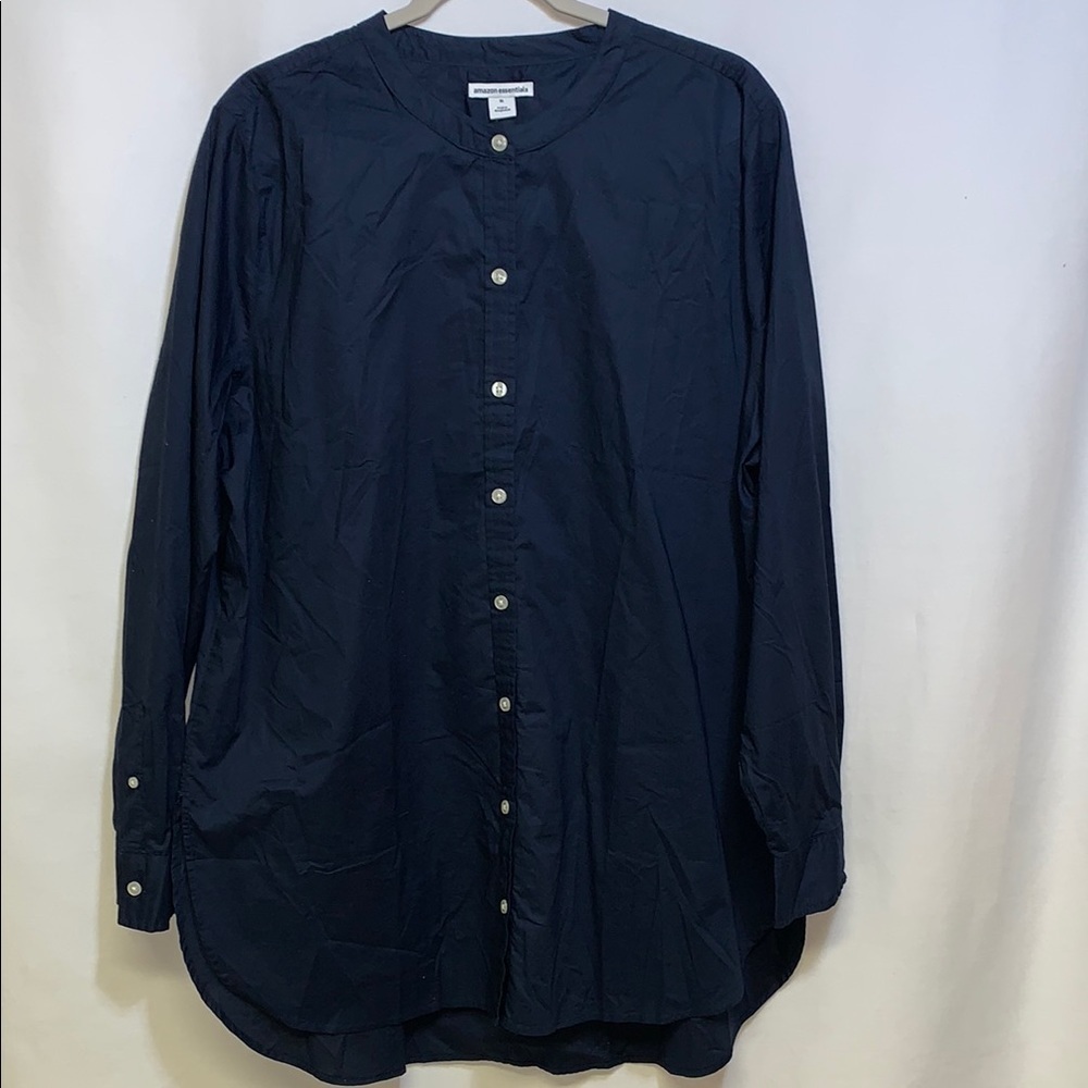 Amazon Essentials Dark Blue Long Sleeve with White Buttons